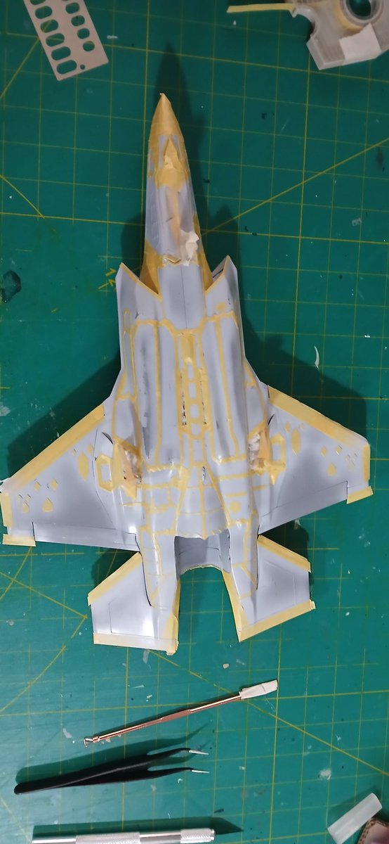 theNev01's tweet photo. Masking done on the Italeri F35B 1/48. This was a couple of days work, but it got me thru the situation in the UAE https://t.co/4ZPmsSIDMS