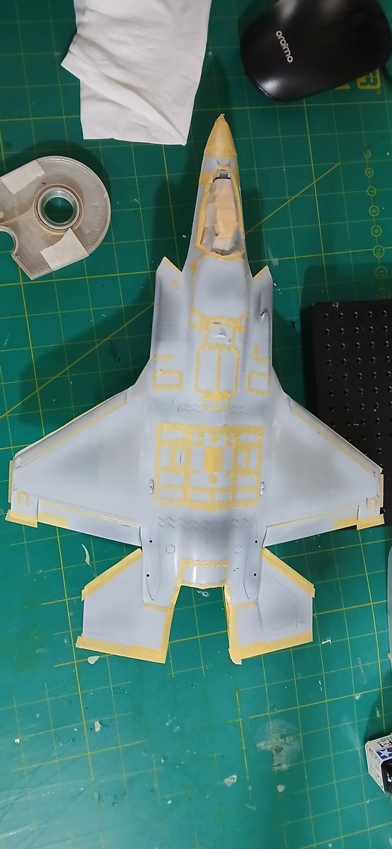 theNev01's tweet photo. Masking done on the Italeri F35B 1/48. This was a couple of days work, but it got me thru the situation in the UAE https://t.co/4ZPmsSIDMS