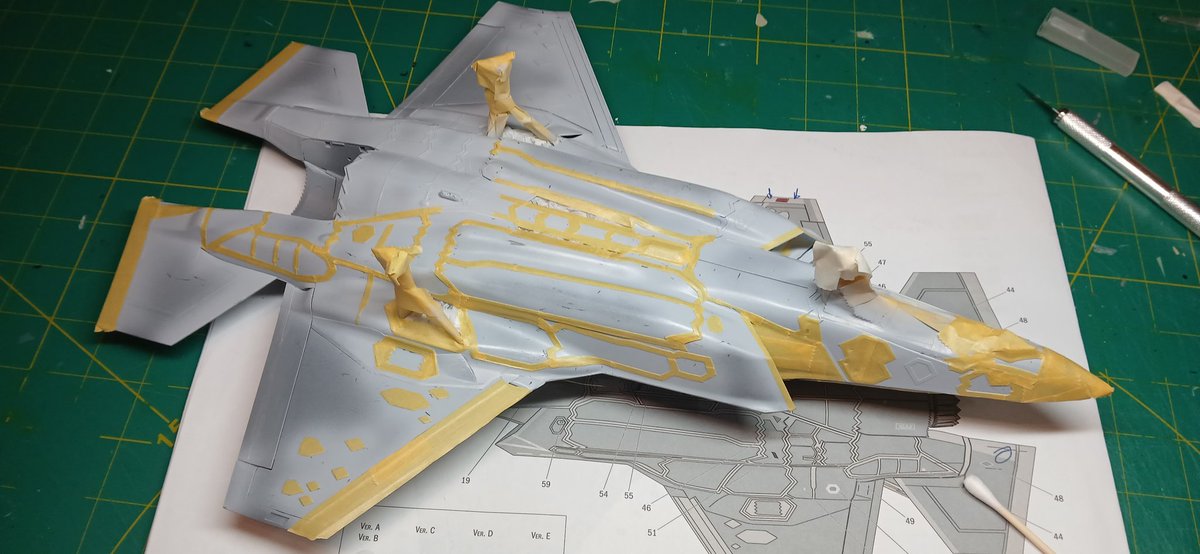 theNev01's tweet photo. Masking done on the Italeri F35B 1/48. This was a couple of days work, but it got me thru the situation in the UAE https://t.co/4ZPmsSIDMS
