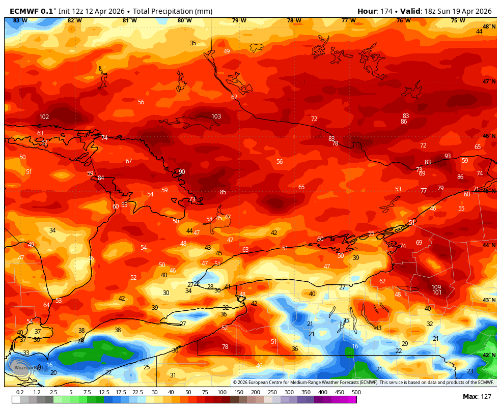 WxOntario1's tweet image. A look at the week ahead 👇

Warm 🔥 and wet 🌧 week expected across all of Southern #Ontario

Above normal temps from Monday to Saturday with temps near 20C, strong cold front moves through Sunday dropping temps below the freezing mark 🥶

Off/ on rain and storms Mon-Thur with