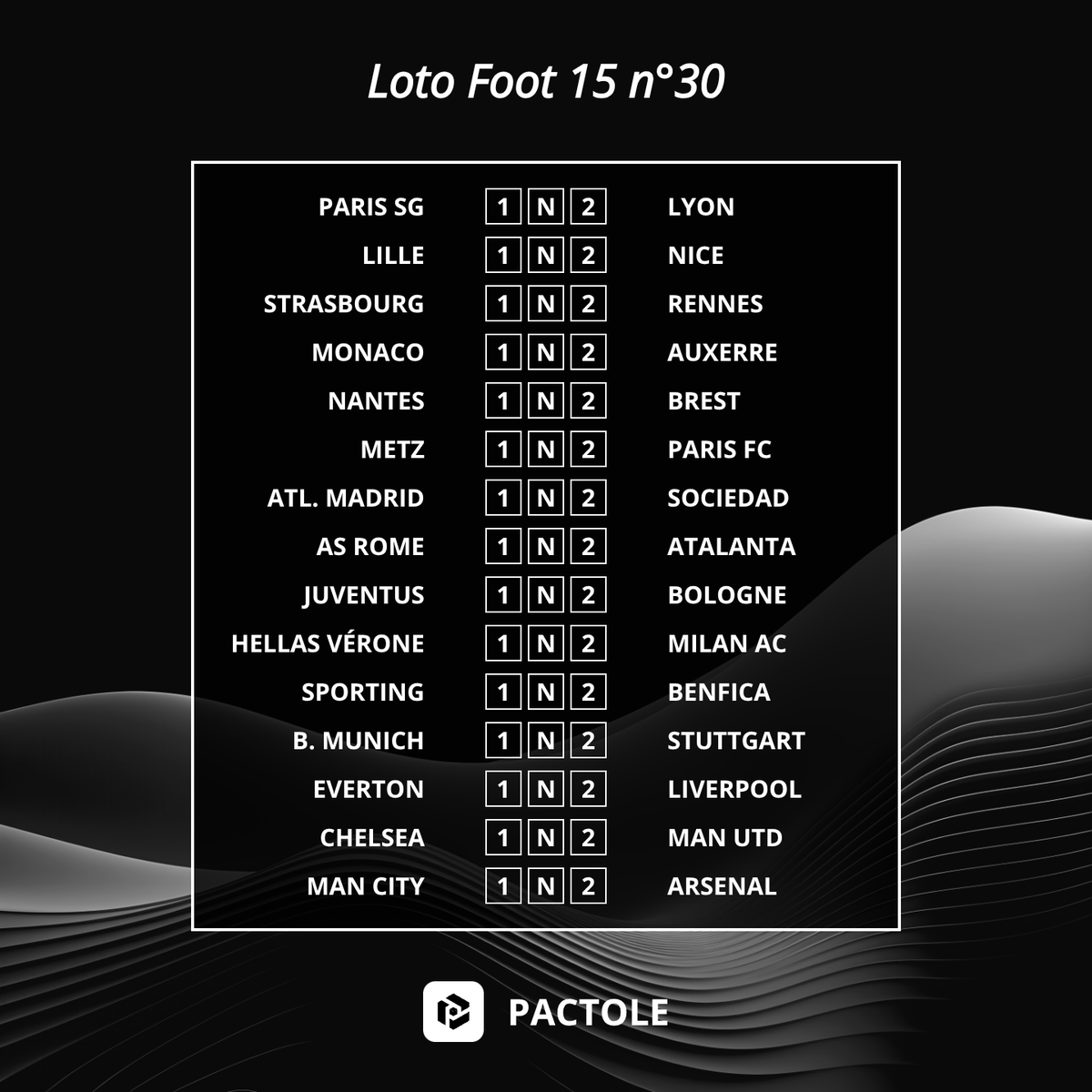 PactoleApp's tweet photo. ⚽ Loto Foot 15 n°30 est là ! 💰 2 500 000 € au jackpot !

⏰ Deadline : sam. 18 avril à 18h40 — ne rate pas ça !

🎯 Maximise tes chances avec Pactole, l'outil indispensable pour optimiser ta grille !

👉 https://t.co/9Sh67cR2yP

#LotoFoot #Pactole #PointDeVente #TeamParieur https://t.co/evMb9puGSr