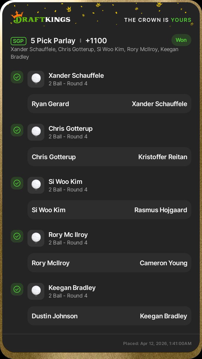 mtoth913's tweet image. And just another winner for good measure. Not a bad Madters weekend...other than the fact that Rory won. I despise him....ANY WHO. +1 for the good guys #Masters #2ball #bang #golf @DKSportsbook @DK_Assist