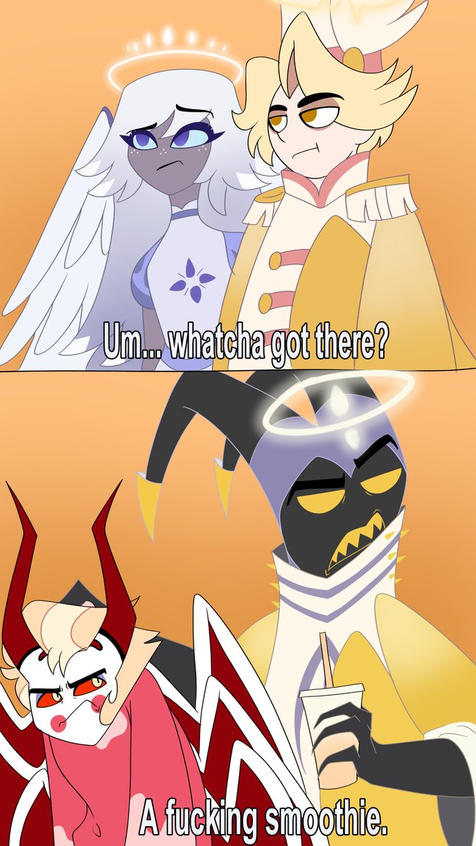 ArtTartistryAD's tweet photo. Emily and Abel do not seem amused by Adam's antics....again.. Nor does Lucifer- 

#hazbinhoteladam #hazbinhotellucifer #adamsapple #hazbinhotelemily #hazbinhotelabel https://t.co/rNz8fuKVv2