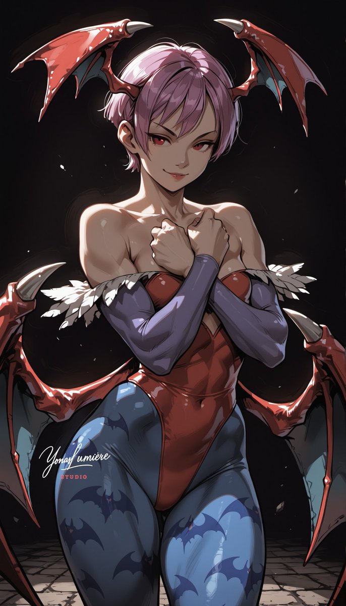 oneesan_aiart's tweet image. Lilith — playful, curious, and full of mischievous charm, she flutters through the night with a sweet smile and a hint of danger 🦇💜✨ #Lilith #Darkstalkers #aiart