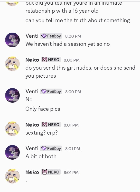 bassfucker69's tweet photo. VentiRats admitting to sexting and erping with said 16 year old https://t.co/WBniqRUd08