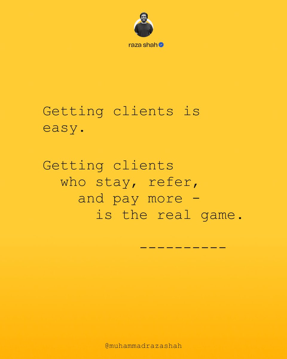 amdshah526's tweet photo. I lost 3 clients in 2 months. Not because of my work. Because I had no client qualification process. Lesson: say yes to the right clients. Not just any clients." https://t.co/ShywTlG79a
