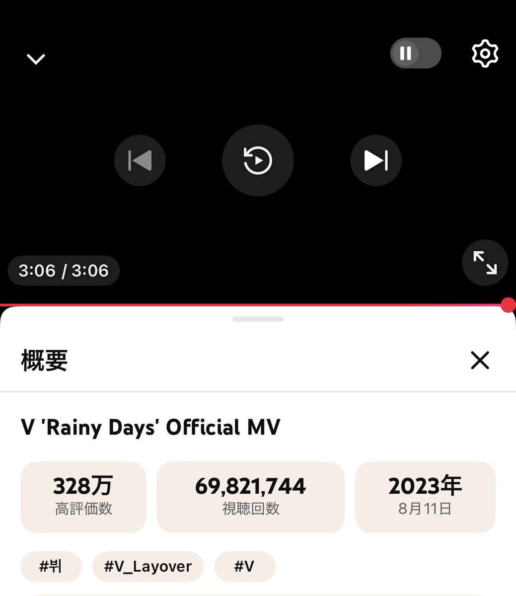 aya1230kv's tweet photo. @taestation_jp ☔ RD MV 7000万回再生へ🐾

テヒョンさんの「Rainy Days」MVが7000万回再生まであと少しです！

1日も早い達成を目指しましょう✨

#V_RainyDays https://t.co/tm2d1MXA6t