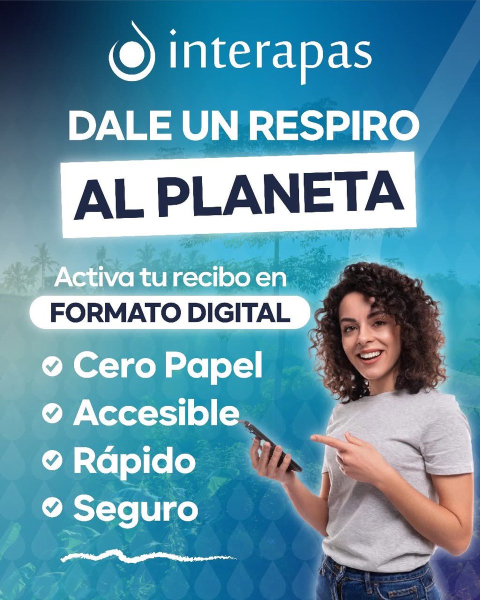 Interapas's tweet photo. 😃 Con el recibo digital, consultar tu estado de cuenta es más fácil, rápido y seguro desde tu celular. 

Además, al dejar de usar papel, contribuyes al cuidado del medio ambiente 🌱

#InterAPPasMóvil #ReciboDigital https://t.co/bed2jJrsI0