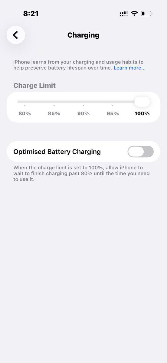 NextGen9501's tweet photo. @Cartidise im trying to make full use of the applecare sub 😂 so every charging limit i turned off and my phone charges with powerful power adapter possible https://t.co/4ANBhlWY6L