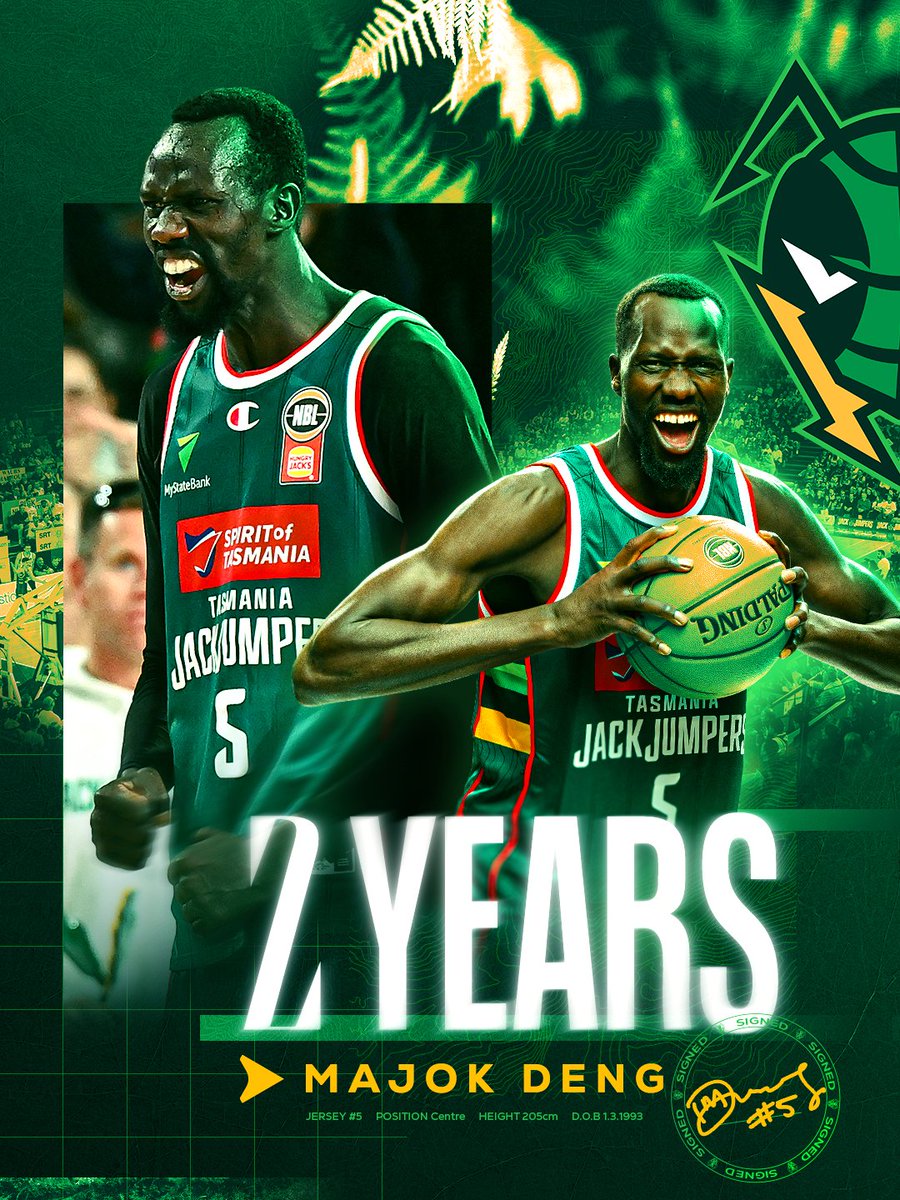 JackJumpers's tweet photo. Deng again &amp; again 💥

We are thrilled to have locked in our back to back Fan Favourite, Majok Deng for 2 more years 🔒 

A standout on &amp; off the court ⭐️

Read more at https://t.co/1rF5ev9Ydb https://t.co/gVhFt4sl0v