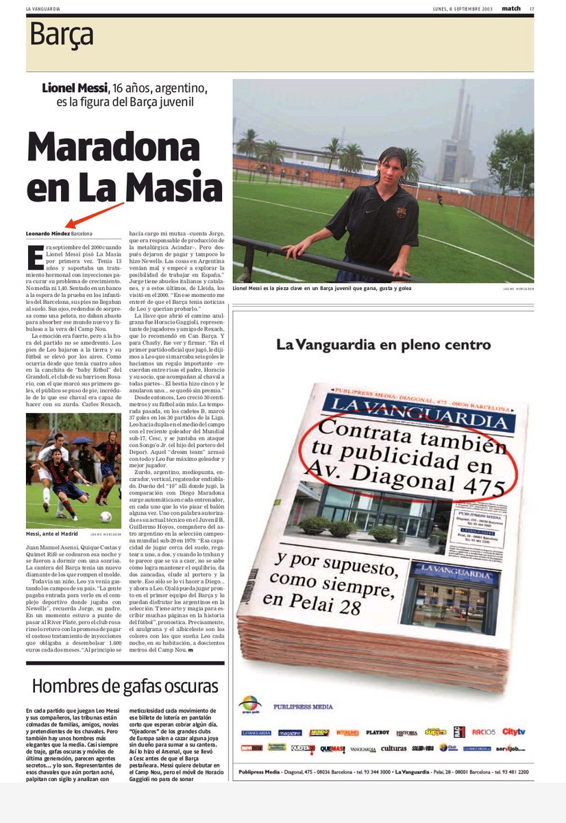 sozirv's tweet photo. The same guy who wrote this article about Messi in 2003:

“Maradona in La Masia.” https://t.co/KFmaySpqwk