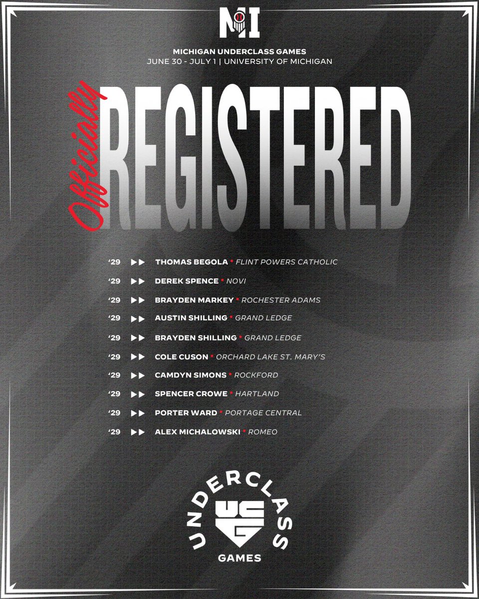 𝕄𝕚𝕔𝕙𝕚𝕘𝕒𝕟 𝕌𝕟𝕕𝕖𝕣𝕔𝕝𝕒𝕤𝕤 𝔾𝕒𝕞𝕖𝕤

🗓️ June 30 - July 1
📍 University of Michigan
👤 2029 Grads

Request your invite 👉 prepbsbl.com/4cuW0C7

Welcome to the following players ⬇️