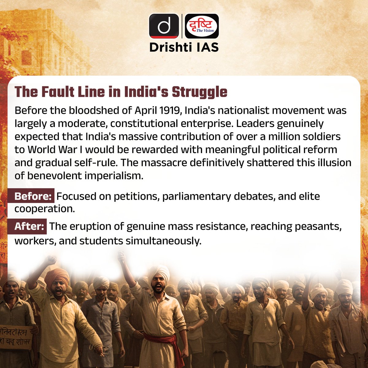 drishtiiaseng's tweet photo. Jallianwala Bagh marked a decisive shift- from peaceful protest to mass resistance in India’s freedom struggle.
#JallianwalaBagh #IndianHistory #FreedomStruggle #History #India #ColonialRule #NeverForget #Awareness #DrishtiIAS #DrishtiIASEnglish https://t.co/BOw0gx8Fua