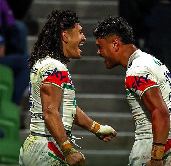BadlyDrawnRL's tweet photo. WAR CRY! 🟢 🔵 🔴 

#NRLstormwarriors
#NRL
#DWZ https://t.co/ps6E1QT28j