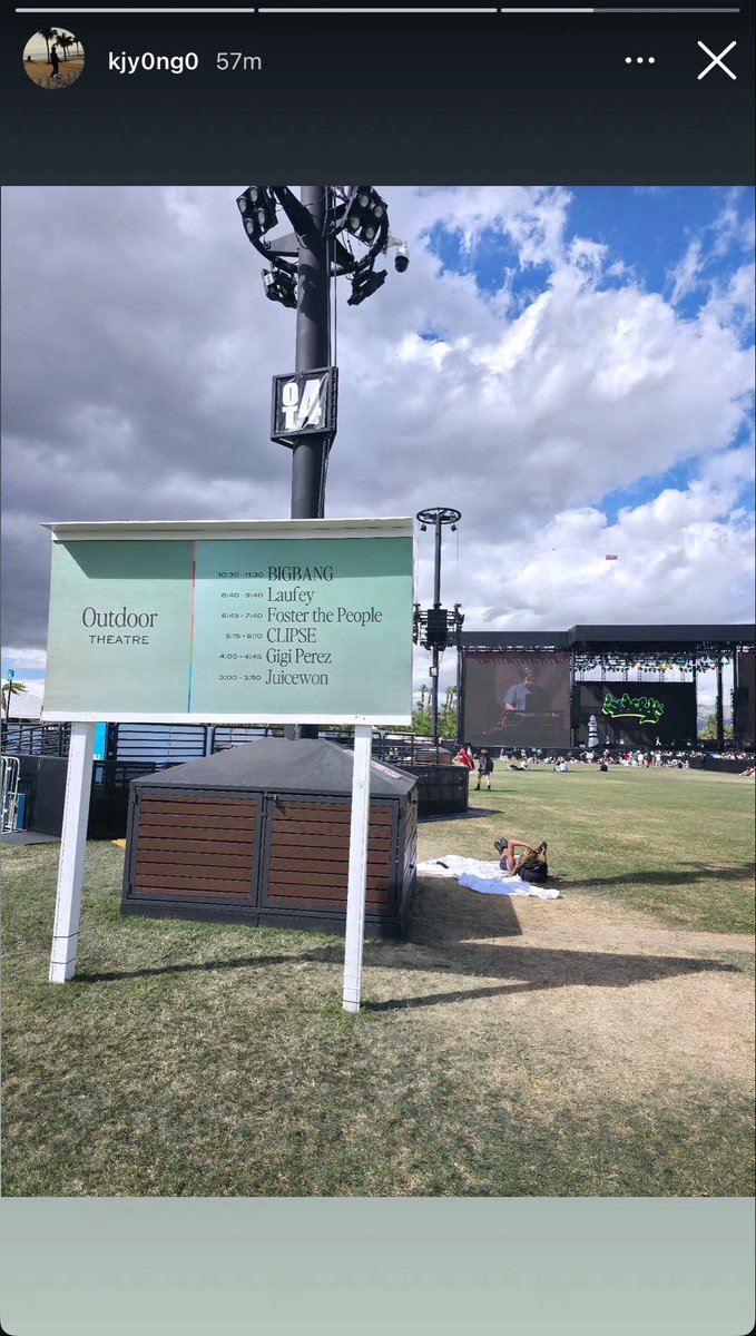 DAESUNGintl's tweet image. Jaeyong IG story

Outdoor Theatre 10:30-11:30 - BIGBANG 🔥

📷kjy0ng0 on Instagram

#BIGBANG20 #BANGCHELLA #BIGBANG #빅뱅 #COACHELLA2026 #DAESUNG #GDRAGON #TAEYANG