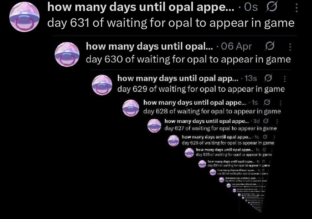 how many days until opal appears ingame (@opalcountdown) / Posts / X