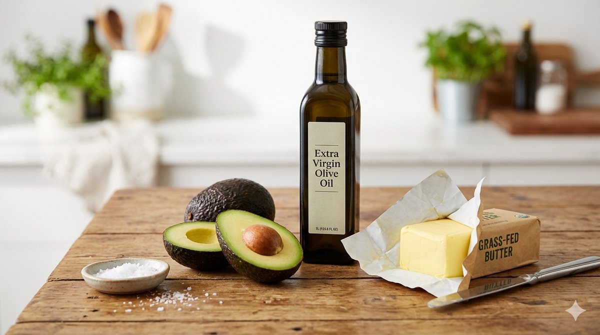 KristenJakobitz's tweet image. Hormones (estrogen, progesterone, testosterone) are made from cholesterol. When you go low-fat after 40, you are essentially starving your hormone production. Skip the skim and embrace the avocado, olive oil, and grass-fed butter. 🥑 
#EatFatLoseFat #HormoneHealth