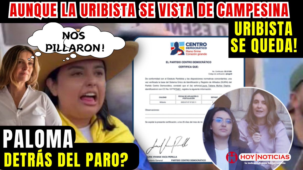Laura Tatiana Muñoz líder del paro por avalúo catastral, negó pertenecer al Centro Democrático, sin embargo figura como militante del partido desde 2023. 

Se ha conocido además que  fue candidata del
<a href="/CeDemocratico/">Centro Democrático</a> a la alcaldía de Villeta, Cundinamarca ,  y que junto a su