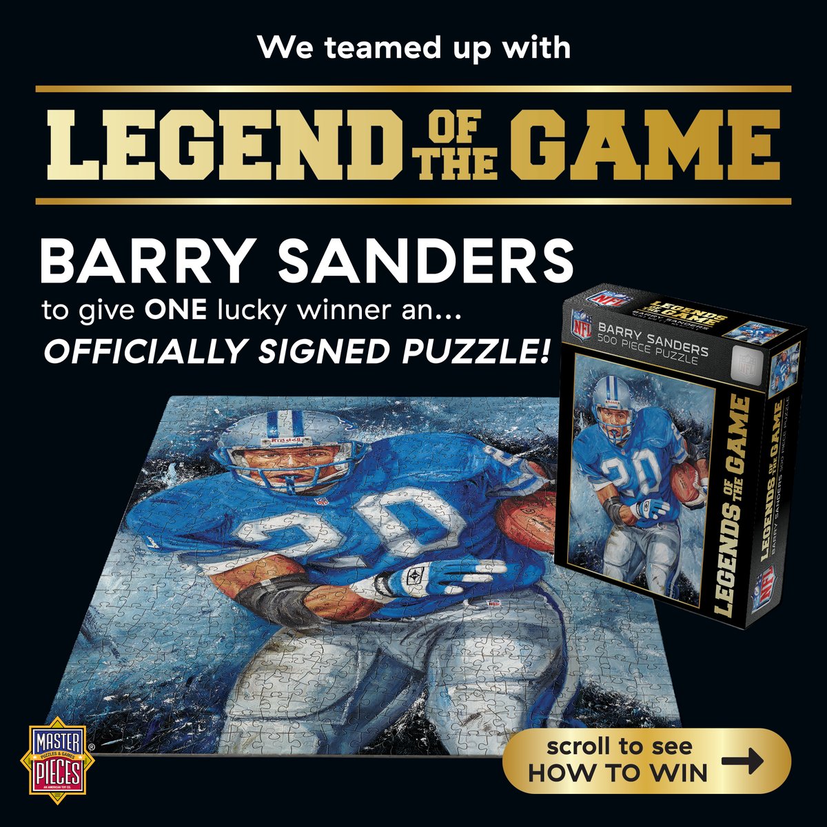 BarrySanders's tweet image. Another #SandersSponsor #Giveaway from @MasterPiecesToy 

Here is the link to get your entry in - masterpiecesinc.com/pages/barry-sa…

Good Luck and check out all the new @NFL #legend puzzles.

@Lions