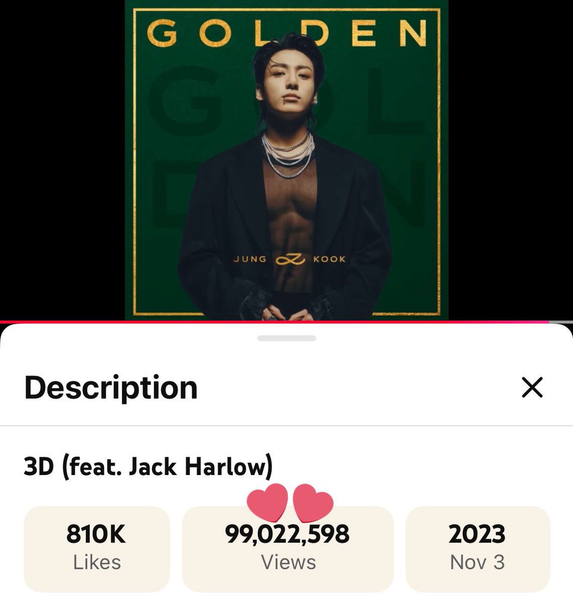 JungKook_Scener's tweet image. #Jungkook’s “#3D (feat. Jack Harlow)” official audio is approaching 100M views—don’t slow down, keep streaming! 💪

youtu.be/B1kJ9RnHZ9o?si…