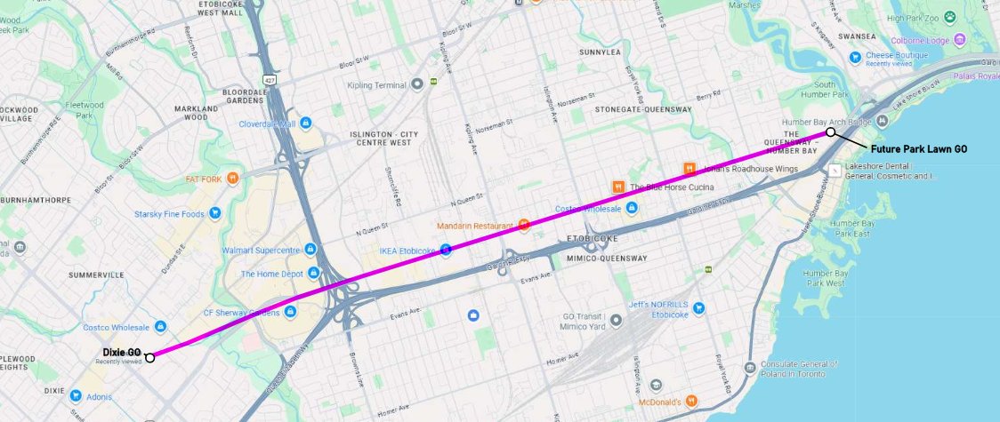yshc's tweet photo. And given the urban intensification of The Queensway, what if there's an LRT that connects the future Park Lawn GO to Dixie GO https://t.co/tqmDLbMMEo