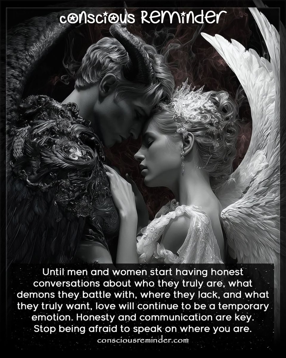 CRBeyond's tweet photo. Until men &amp; women start having honest conversations about who they truly are, what demons they battle with, where they lack and what they truly want, love will continue to be a temporary emotion. 
Honesty &amp; communication are key. 
Stop being afraid to speak on where you are. https://t.co/egeqW6Dc7K