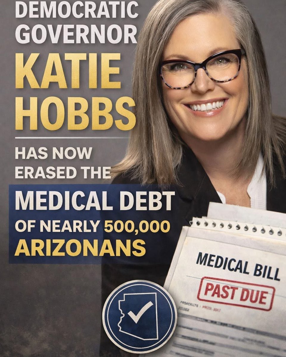 Bmbempower's tweet image. What are #Democrats doing: As of late 2026, #Governor #KatieHobbs' administration has erased $642 million in #medicaldebt for 485,000 Arizonans. This initiative, known as "Affordable #Arizona," aims to eventually forgive up to $2 billion in debt for approximately one million