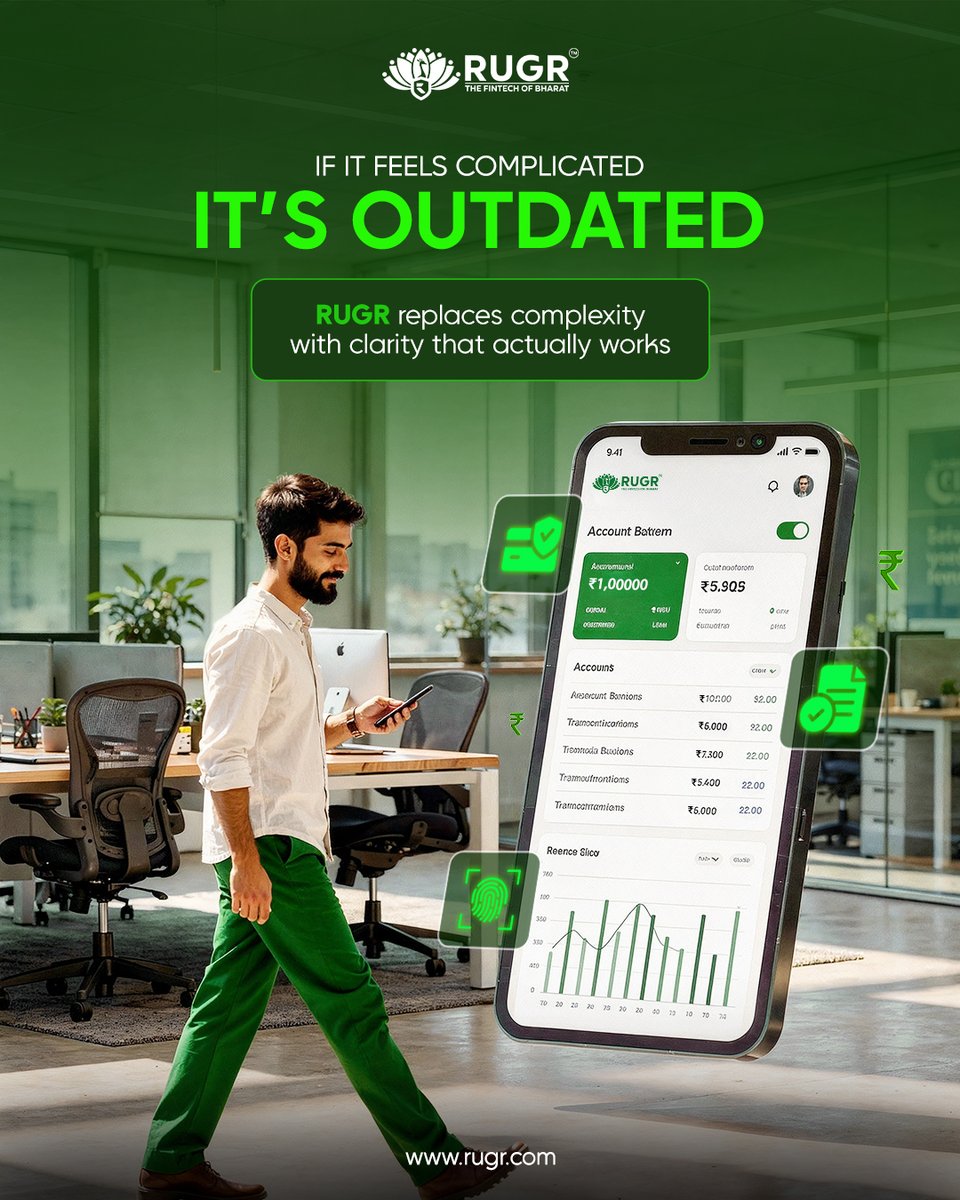 Rugrindia's tweet image. When financial systems become complicated, productivity suffers.

RUGR simplifies financial workflows - empowering businesses with clear, actionable insights.

#RUGR #BusinessSolutions #FinancialTechnology #SmartDecisions #FintechOfBharat