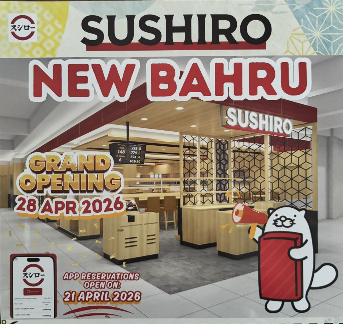 aloha_paradise's tweet photo. スシローオープン
なんと意外、New Bahruの2階だって

グランドオープニングは4/28🎊
オープニングプロモあるよん

アプリ予約は4/21から https://t.co/oWGsIiYmse