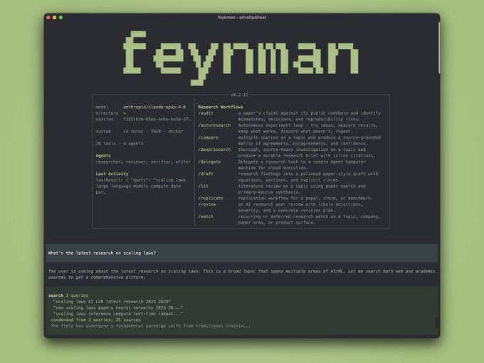 RodmanAi's tweet image. Academic research just got automated.

This open-source CLI does in seconds what PhDs take hours to do.

Feynman:

→ Ask a question
→ 4 AI agents take over

• Researcher → pulls real papers + repos
• Reviewer → simulates peer review (with scores)
• Writer → turns chaos
