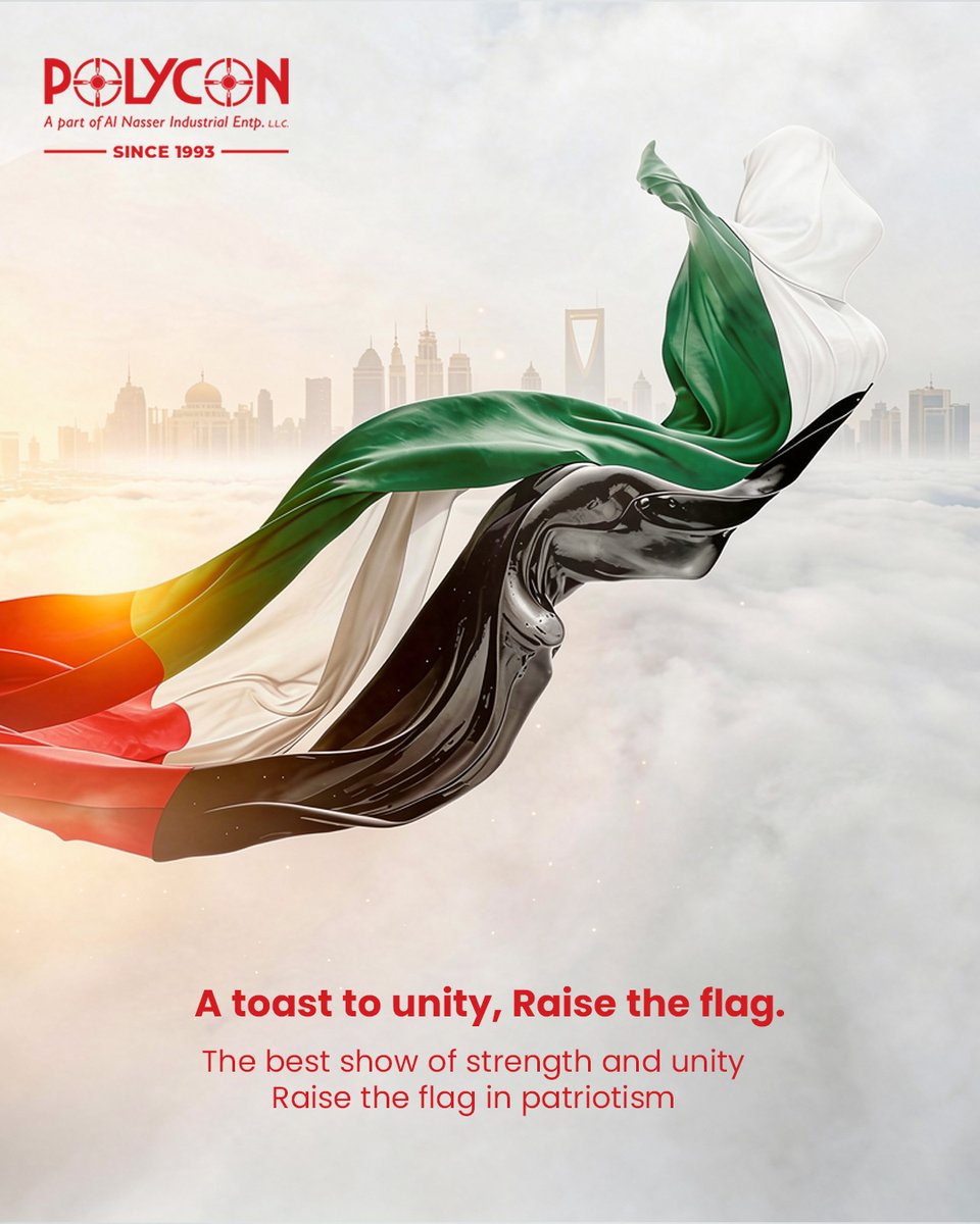 Polycongulfltd's tweet photo. We raise our flag in pride and our heads in honor, standing in full solidarity with the UAE’s leadership and its resilient people.

#UAEPride #TogetherWeRise #RaiseTheFlag #PolyconGulf https://t.co/SrgGfNEZtk