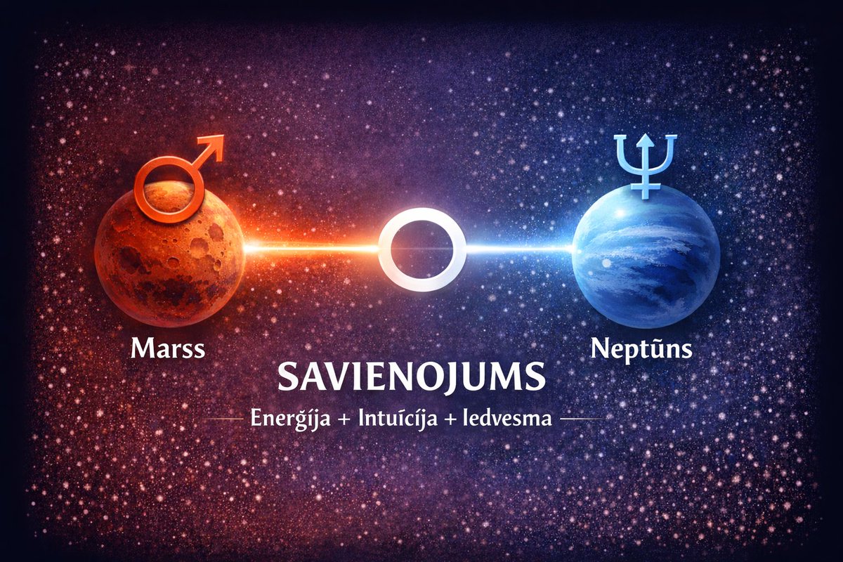 AstrologiLv's tweet photo. Šodienas lielā tēma
Marsa - Neptūna savienojums! 
#Astrofons #Astromaģija

Un atceramies, ka MĪLESTĪBAI IR VAJADZĪGA DARBĪBA! 
Šodien dēļ #TURIMUTI perioda visas darbības ir iekšējas un mazāk uz citiem vērstas! Ja vien tās nav tīras formas un nemerkantilas, atbalstošas.

Marsa savienojums ar Neptūnu astromaģijā dod iespēju iedarboties #ASTROKARMA uz saviem sapņiem un iecerēm. Lieliski strādā viss, kas saistīts ar sevis iedvesmošanu, emocionālu noskaņošanu, garīgu ievirzi, mīlestības tēmu, piedošanu, mierināšanu, radošuma atvēršanu un iekšējā stāvokļa maiņu.

Praktiski tas nozīmē, ka šajā laikā var veikt astromaģiskas darbības, lai pastiprinātu intuīciju, iekšējo skaidrību, radošo plūsmu, romantisku noskaņu, dvēselisku tuvību, garīgo motivāciju un ticību savam izvēlētajam ceļam. Labs laiks lūgšanām, meditācijām, ūdens uzlādēšanai, telpas attīrīšanai, mīlestības harmonizēšanai, labdarības ieprogrammēšanai un mākslas vai mūzikas izmantošanai kā ietekmes instrumentam.

Šis savienojums ir labs, ja gribi:
sakārtot jūtas;
nomierināt iekšēju spriedzi;
pastiprināt iedvesmu;
noskaņot pozitīvi attiecības;
veicināt samierināšanos;
atvērt sev garīgu vai radošu virzienu;
radīt atmosfēru pasākumam, lekcijai, koncertam, dzejas vakaram vai kādam idejiskam notikumam.

Astromaģijā šajā laikā labāk strādāt ar sajūtu, ievirzi un harmonizēšanu, nevis ar tiešu materiālu rezultātu izspiešanu.
Labs mīlestībai, mākslai, lūgšanai, samierināšanai, garīgam darbam un radošai ievirzei. 
Nevēlama skarba cīņa, agresija, dusmas, uzspiešanai, pārmešana, kritika, nosodīšana.