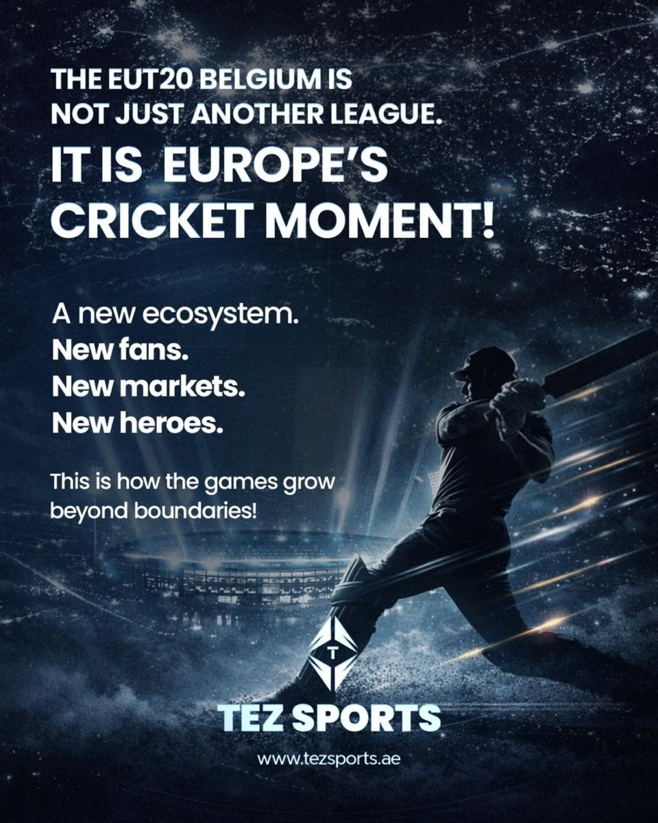 TEZSPORTSGLOBAL's tweet photo. The future of the sport lies in expansion - in creating new ecosystems where talent, fandom, and commercial opportunity can grow together. Leagues like EUT20 do far more than stage matches. They build pathways, create opportunity for emerging players!

#TEZSports #EUT20 #cricket https://t.co/IEsLML53Hq