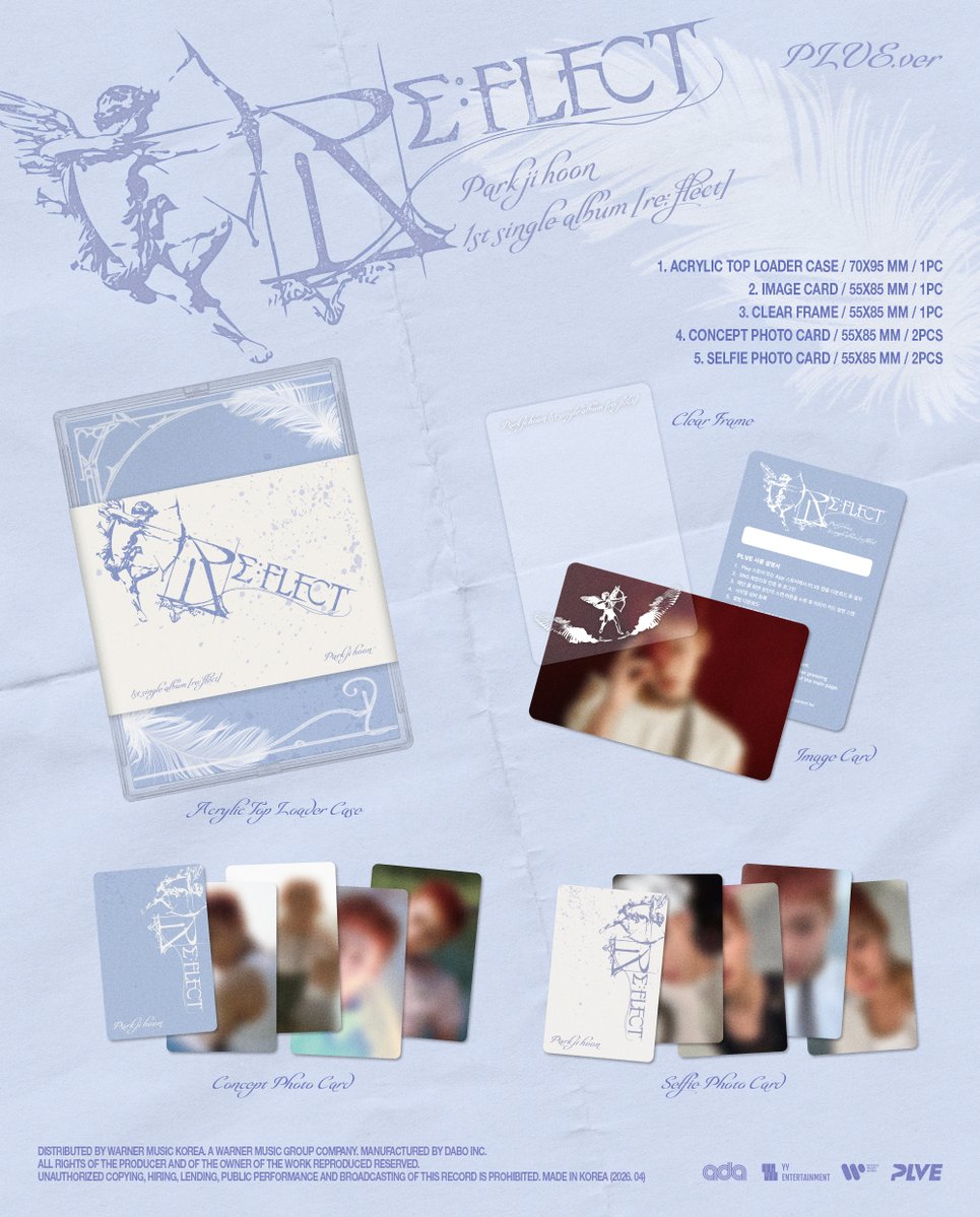 YYentertain's tweet image. Pre-Order (PLVE ver.)

PARK JI HOON 【𝗥𝗘:𝗙𝗟𝗘𝗖𝗧-𝟭𝘀𝘁 𝗦𝗶𝗻𝗴𝗹𝗲 𝗔𝗹𝗯𝘂𝗺】 
➠ 2026.04.29 6PM (KST)

ada.lnk.to/REFLECT_CD

#박지훈 #PARKJIHOON
#REFLECT
#YYentertainment