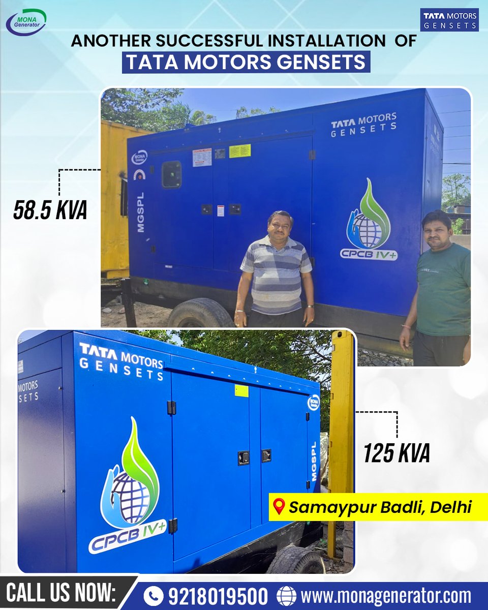 Monagenerator's tweet image. We are proud to announce another successful installation of TATA Motors Gensets at 📍 Samaypur Badli, Delhi.

📞 Call us today: 9218019500
🌐 monagenerator.com

#MonaGenerator #TataMotorsGensets #PowerSolutions #GeneratorInstallation #DelhiBusiness #IndustrialSolutions