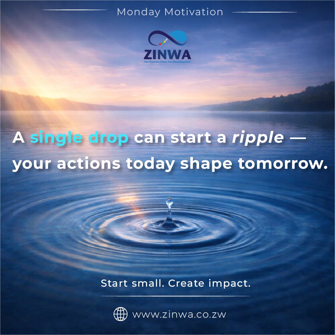 zinwawater's tweet photo. Monday Motivation 💧

Small steps. Big impact.
What we do today shapes our communities tomorrow.
#MondayMotivation #ForCommunitiesForDevelopment https://t.co/m5Q7k8a3nF