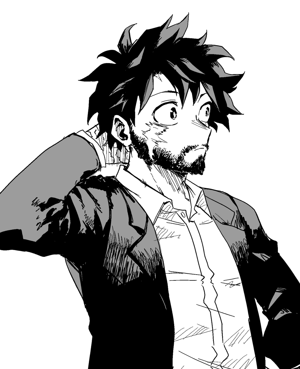 aka_nobodyy's tweet photo. saw some art a while ago of Deku shaving and it made me want to draw him with a beard https://t.co/uti4pVdNIH