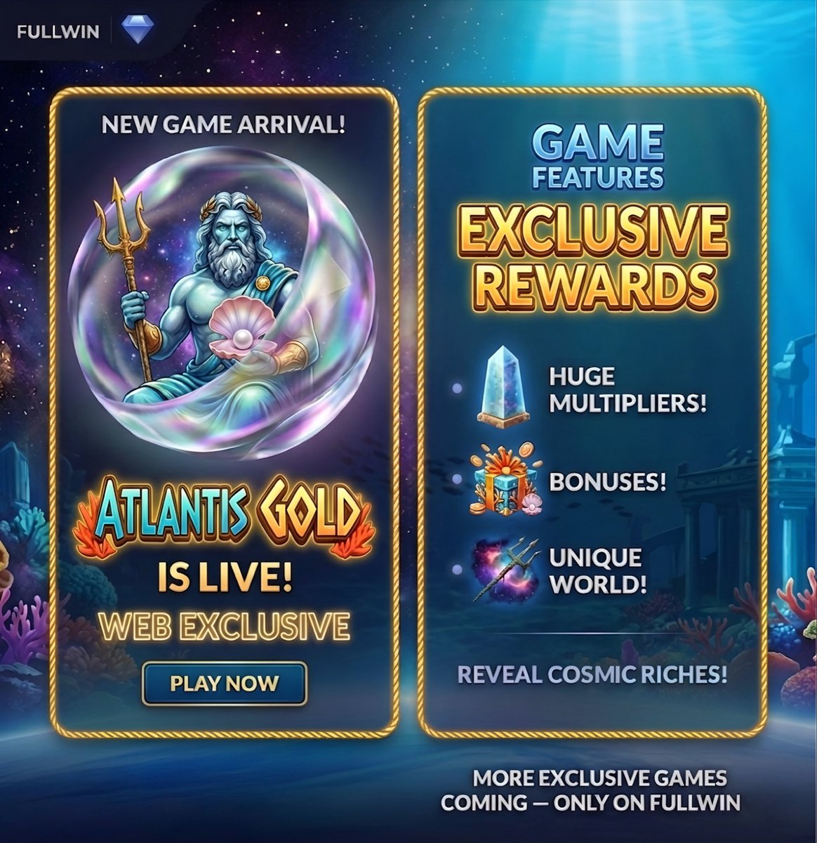 fullwin_media's tweet photo. 🌊 Atlantis Gold is now live! ✨🚀

The new game is available exclusively on the Fullwin web version
👉 https://t.co/GCmxIseGKn

This is a true high-multiplier experience:
💣 Huge multipliers
🎁 Tons of bonuses and mechanics
🌌 Immersive fantasy underwater vibes

And this is just the beginning.
We’re rolling out more and more new games,
each one a unique Fullwin creation.

You won’t find these games anywhere else —
only inside our platform. 💎

Built fully on the TON ecosystem
powered by TON coin.

Dive in and catch your big wins. 🔥

#Fullwin #AtlantisGold #TON #Toncoin #Web3Gaming #CryptoGames #PlayToEarn #Exclusive