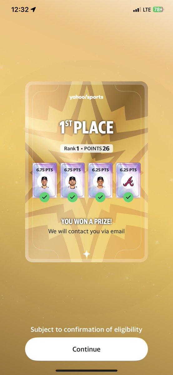 I won the Yahoo Daily Fantasy card draw for the first time ever 😭😭😭😭😭