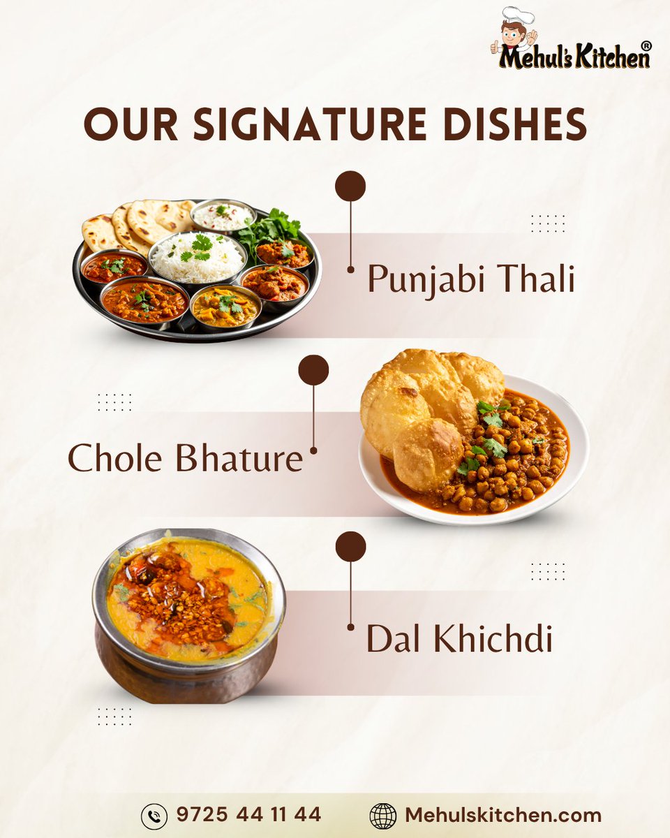 mehulskitchen's tweet photo. OUR SIGNATURE DISHES

· Punjabi Thali
· Chole Bhature
· Dal Khichdi

Visit us or order online now
https://t.co/zRjQKnVx8C

#mehulskitchen #mehulskitchenrajkot #punjabithali #cholebhature #dalkhichdi #bestpunjabithaliinrajkot #famouscholebhatureinrajkot #masaladalkhichdiinrajkot https://t.co/gnEYE5H2pH