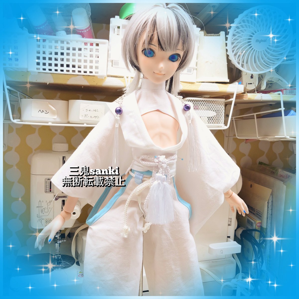 #三鬼ドール部 #三活 
こちんわ、今朝はまったりし過ぎて起きたら10時過ぎてたわ（笑）先日から『ぼっちドルパ』用に新作『桜迷宮7』を試作してました。初男の子用（女の子ボディも着れるけど）カイトお借りして作りました✨
<a href="/monokulare_cat/">梵天丸＠脳筋メイド</a> さん有難う（笑）