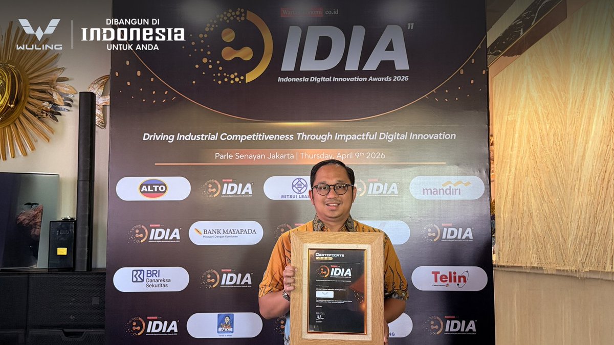 WulingMotorsID's tweet image. Wuling Meraih Apresiasi Dalam Ajang Indonesia Digital Innovation Awards (IDIA) 2026

Baca selengkapnya: bit.ly/WulingMeraihAp…

#WulingMotors #DriveForABetterLife #DriveForAGreenLife #IDIA2026