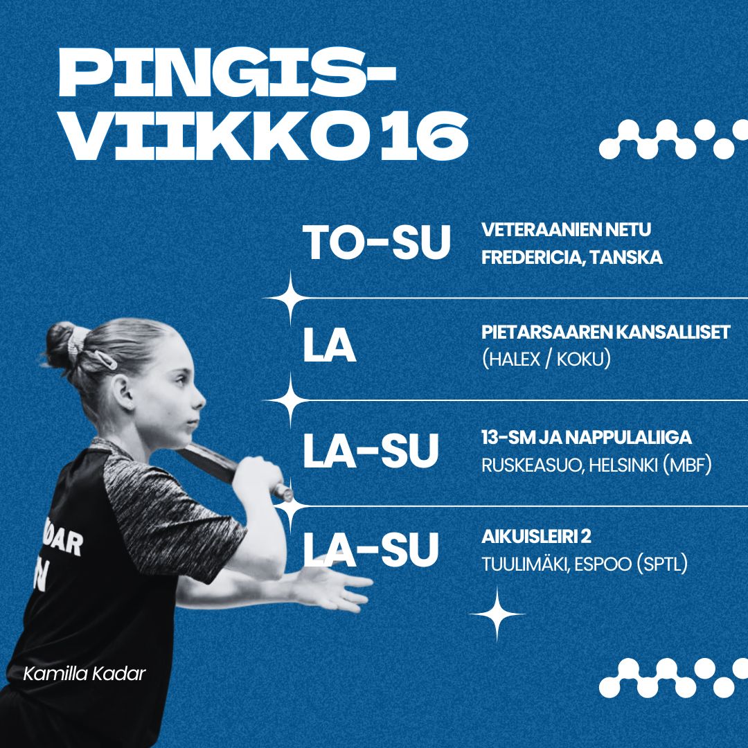 pingisliitto's tweet photo. Kevät tekee tuloaan, ja sen myötä kilpailukausi kiihtyy. Alkaneella pingisviikolla on kisoja vauvasta vaariin - kotimaassa ja ulkomailla. #pingis https://t.co/QTKoIwmibs