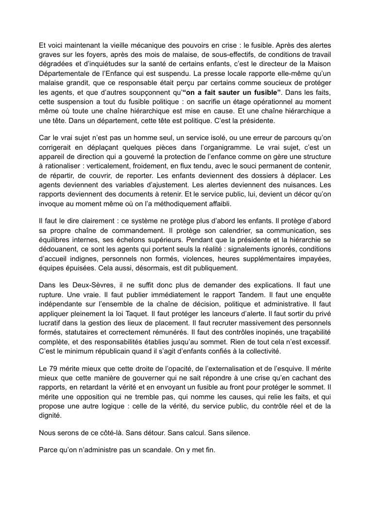 FrancoisCharr0n's tweet photo. PROTECTION DE L’ENFANCE @DeuxSevres 

@lfi79 publie cette tribune parce que, dans les Deux-Sèvres, le système #DENOUES ne protège plus d’abord les enfants : il se protège lui-même.

#Tandem n’est pas un accident. C’est un choix politique

⬇️⬇️ https://t.co/l3Nlf5n6XK
