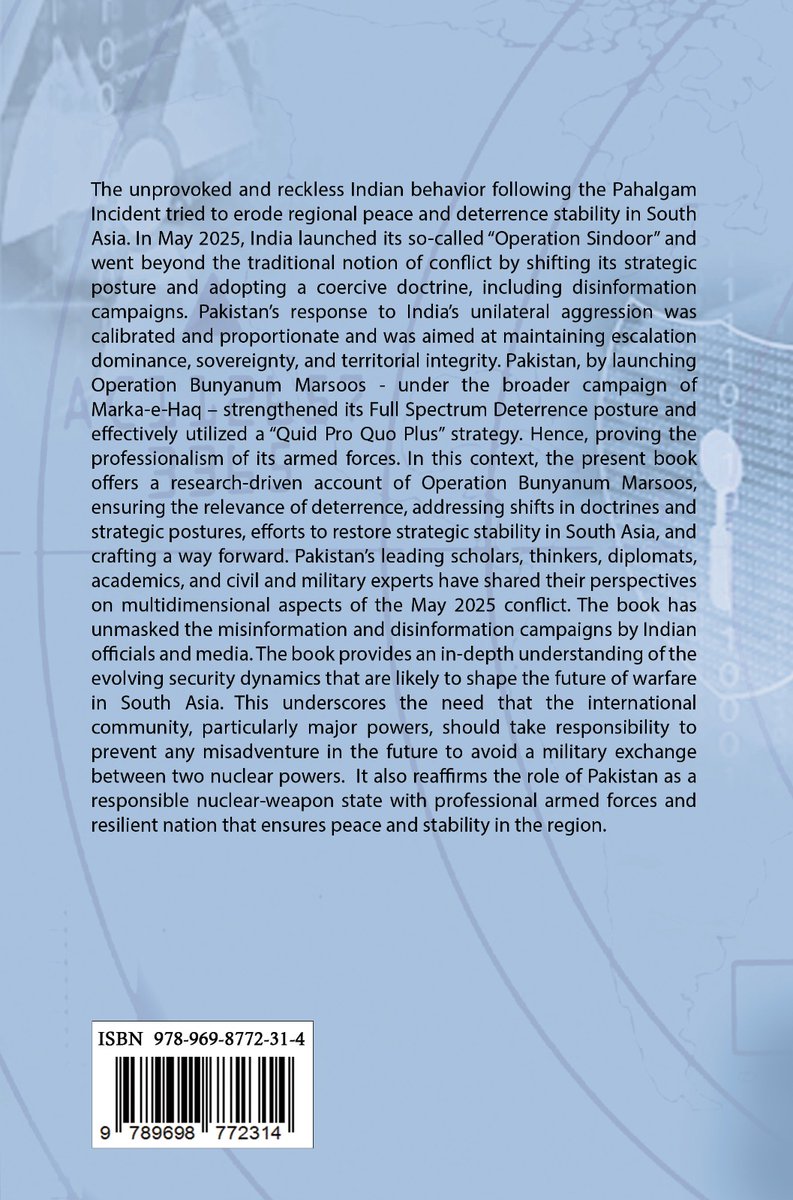 ACDC_ISSI's tweet image. ACDC at the Institute of Strategic Studies Islamabad (ISSI) announces the launch of its book, 'Operation Bunyanum Marsoos: Deterrence, Doctrinal Shifts, and Strategic Stability in South Asia' on April 22.  #StayTuned #SouthAsia #Geopolitics #Pakistan