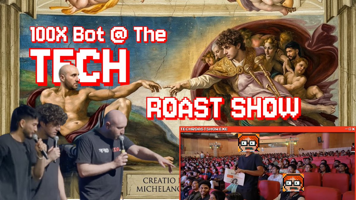 The100xbot's tweet photo. 🔥We got roasted. On camera. By the internet.🔥

Drop everything and watch it Now! 👉 https://t.co/fz4lxX0R73

https://t.co/GqpHxWmx6a just got featured on the Tech Roast Show and you need to watch it.

Huge shoutout to @techroastshow @austinnasso @jessewarrenbruh https://t.co/Fhv1hvpaV5