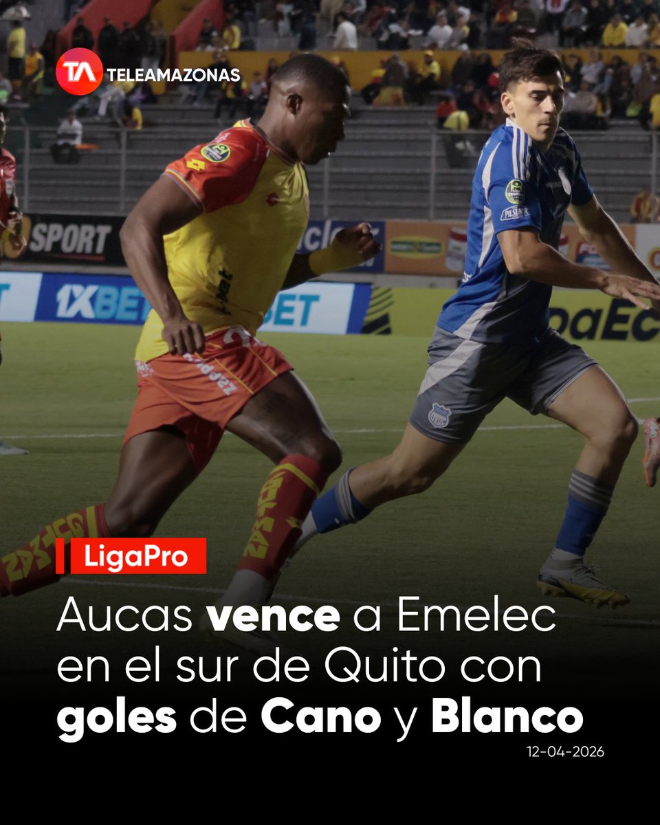 teleamazonasec's tweet photo. #LigaPro | ¡El Ídolo del Pueblo sigue imparable! Aucas sumó su tercera victoria consecutiva tras vencer al Bombillo en Quito. Emelec jugó casi todo el partido con uno menos por expulsión. 🏟️🔝

Lee los detalles aquí: https://t.co/W2Gk8GsrUq https://t.co/b02nc2ElvW
