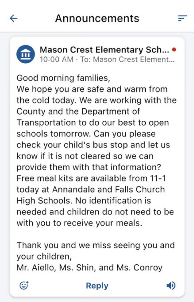 NoVA_Campaigns's tweet image. Back during the Northern Virginia school closures due to “snowcrete” ice storms in Fairfax, VA @fcpsnews kept classrooms shut. EXCEPT… they stayed open to distribute free meals to students. 

No ID needed. No proof of attendance. FCPS isn’t educating, it’s a free catering biz