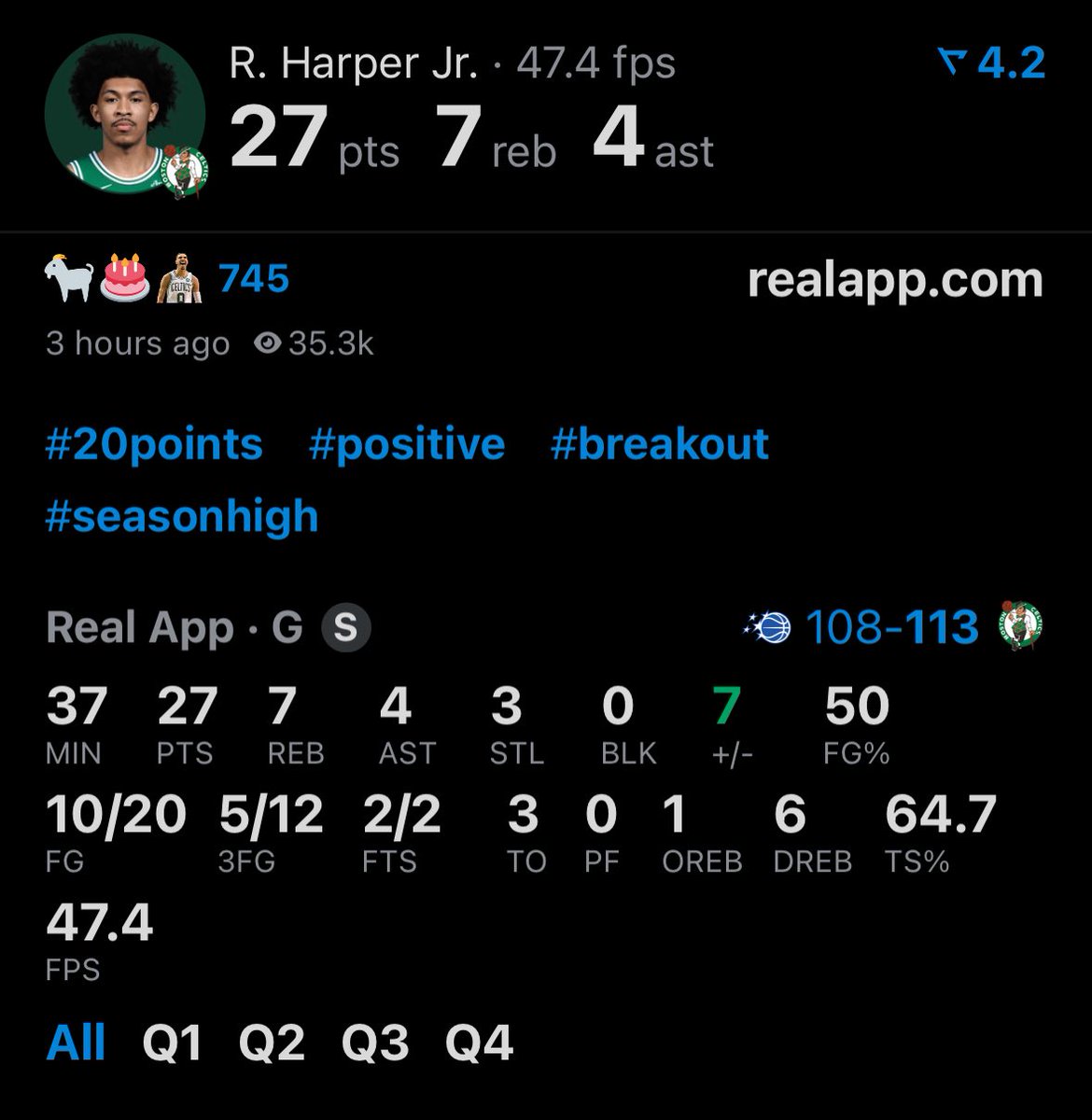 Ron Harper Jr. tonight:

27 PTS
7 REB
4 AST
3 STL
50 FG%