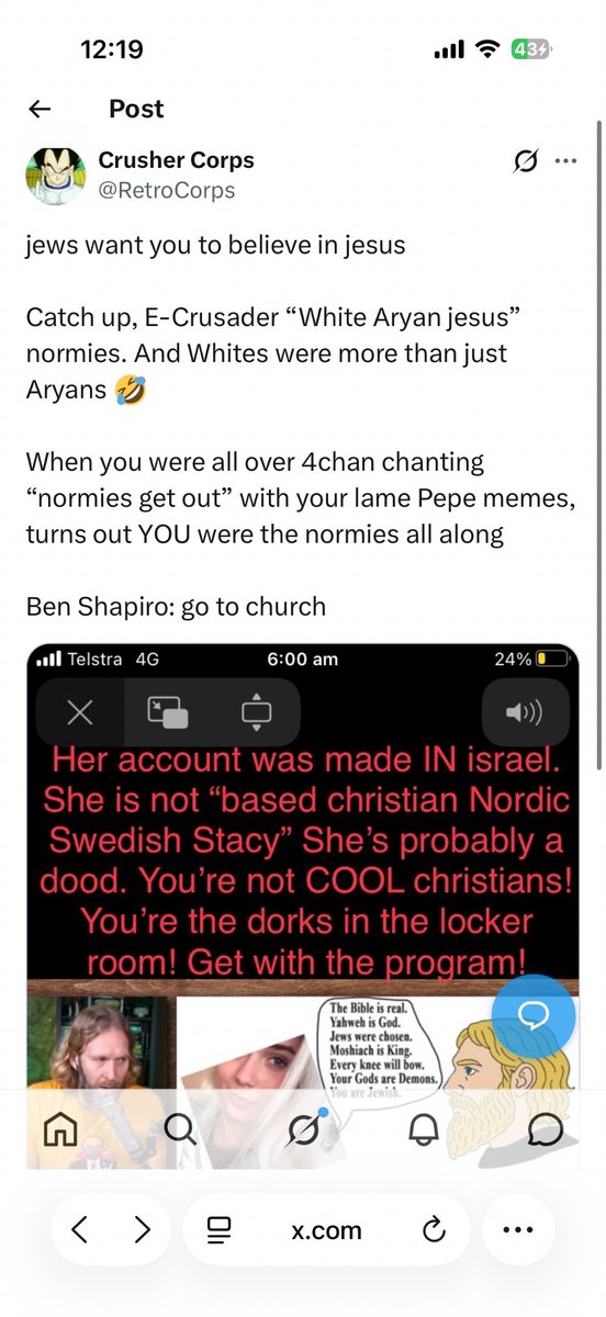 RetroCorps's tweet photo. @GandalfTheR3d @tonybalogna @Tom_Rowsell @byzantinecopt Hey didn’t you tell me 

Odin: make your point in few words

Ok

jews told you jesus is White. https://t.co/aqfnhLMinV